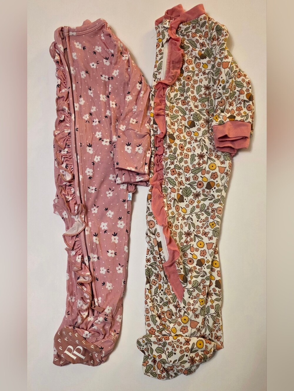 Posh Peanut And Milkberry Floral Ruffle Footed Pajamas Set Of 2. Size 0-3m